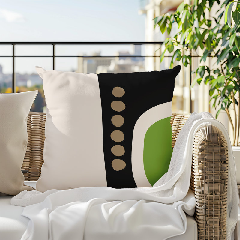 Oreiller carré réversible intérieur / extérieur Tobe Minimalist, H 19 po x l 19 po, Chartreuse / noir / blanc cassé