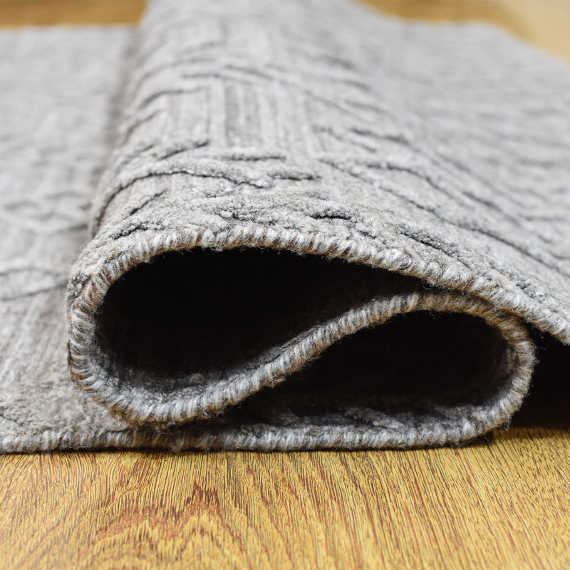 Tapis intérieur gris foncé en polypropylène tissé à la main, Rectangle 3 pi x 5 pi