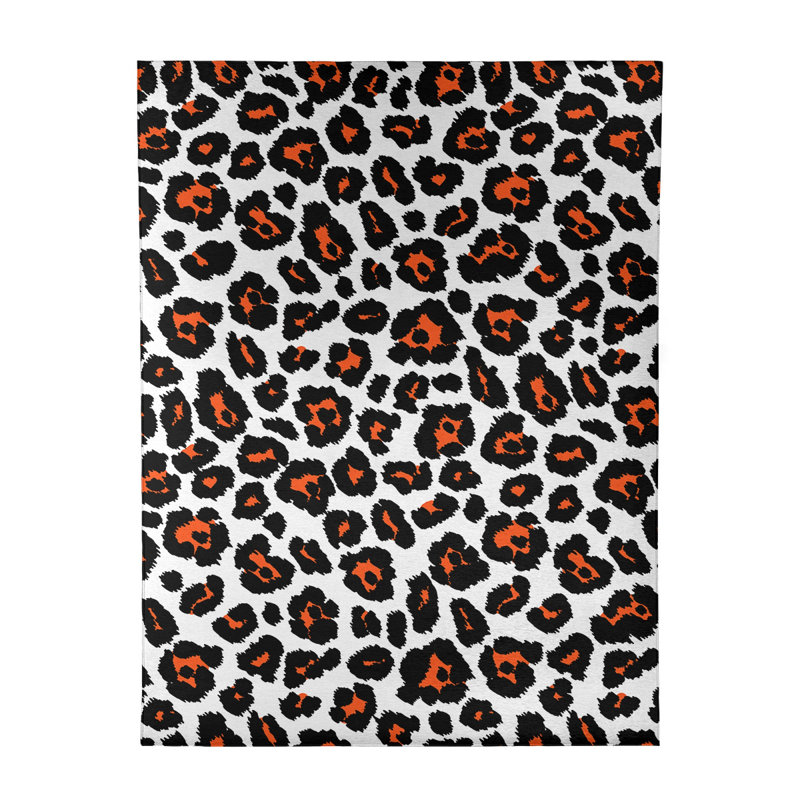 Tapis blanc / noir / orange à imprimé animal, Rectangle 5 pi x 7 pi