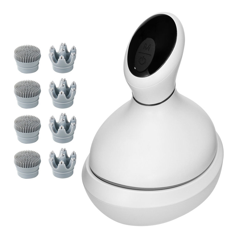 Masseur de cuir chevelu électrique rechargeable avec têtes interchangeables - Masseur imperméable sans fil pour la tête et le visage