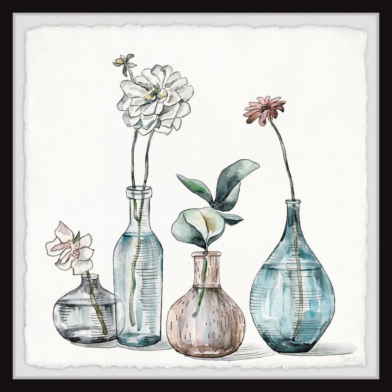 Flowers In Crystal Vases by Parvez Taj - Single Picture Frame Painting, 30cmH x 30cmW