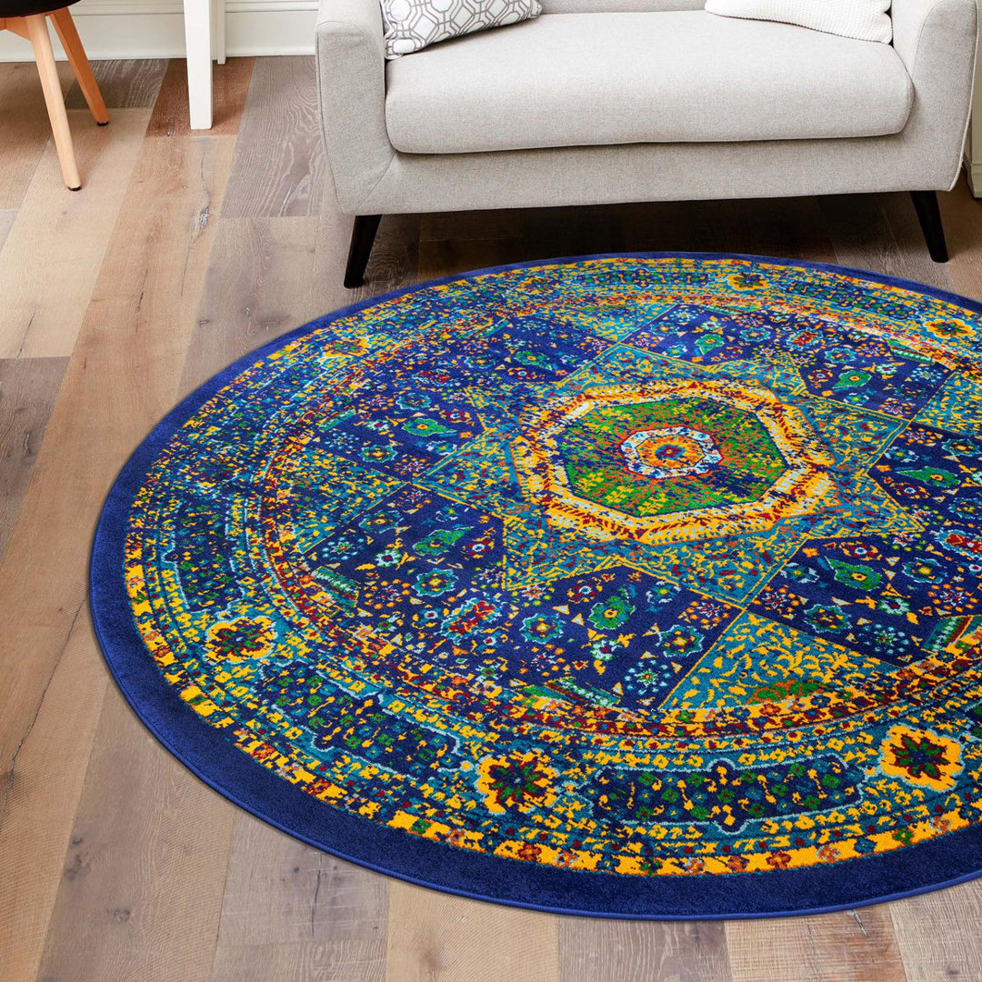 Wedgeworth Oriental Machine Woven Polypropylene Indoor / Outdoor in Navy Blue/Yellow/Red Langley Street® Rug