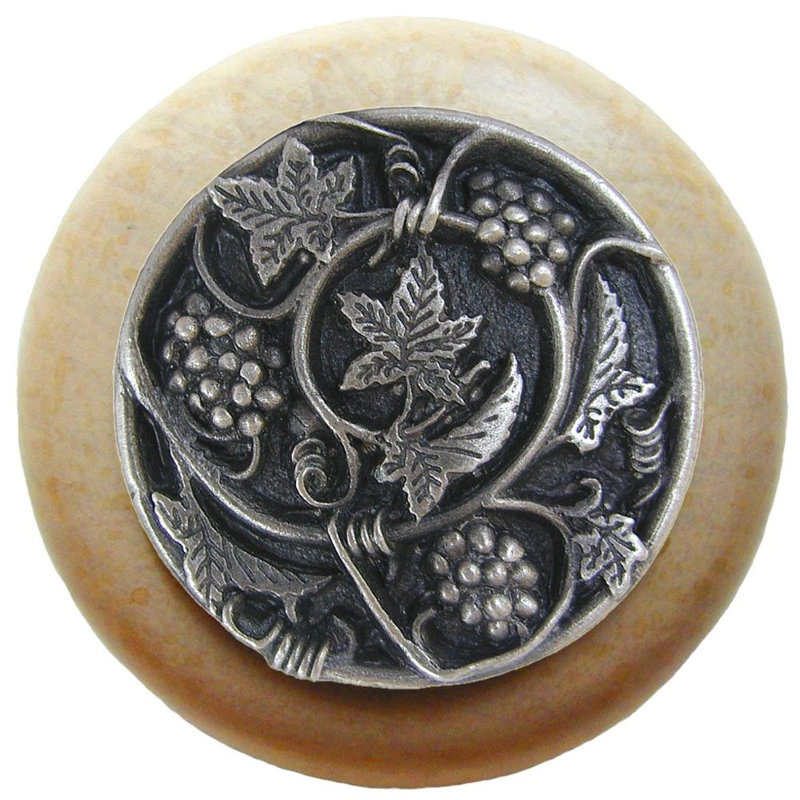 Poignée champignon 1,5 po de diamètre Tuscan, Étain antique / bois naturel