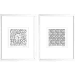 Petite décoration murale «Woodblock Motif I, Woodblock Motif II» - ensemble de 2 cadres photo, impression sur papier (Ensemble de 2)