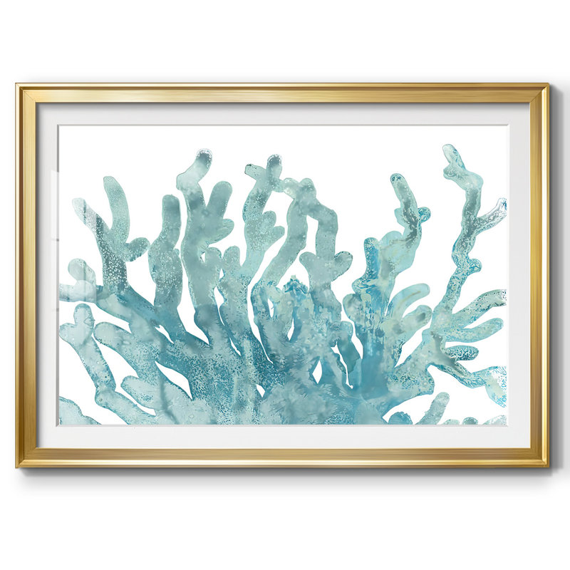 Blue Macro Coral III, impression sur papier encadrée, Or, H 27 po x l 39 po x P 1,5 po