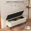 Banc de rangement avec repose-pieds, tabouret en lin blanc crème
