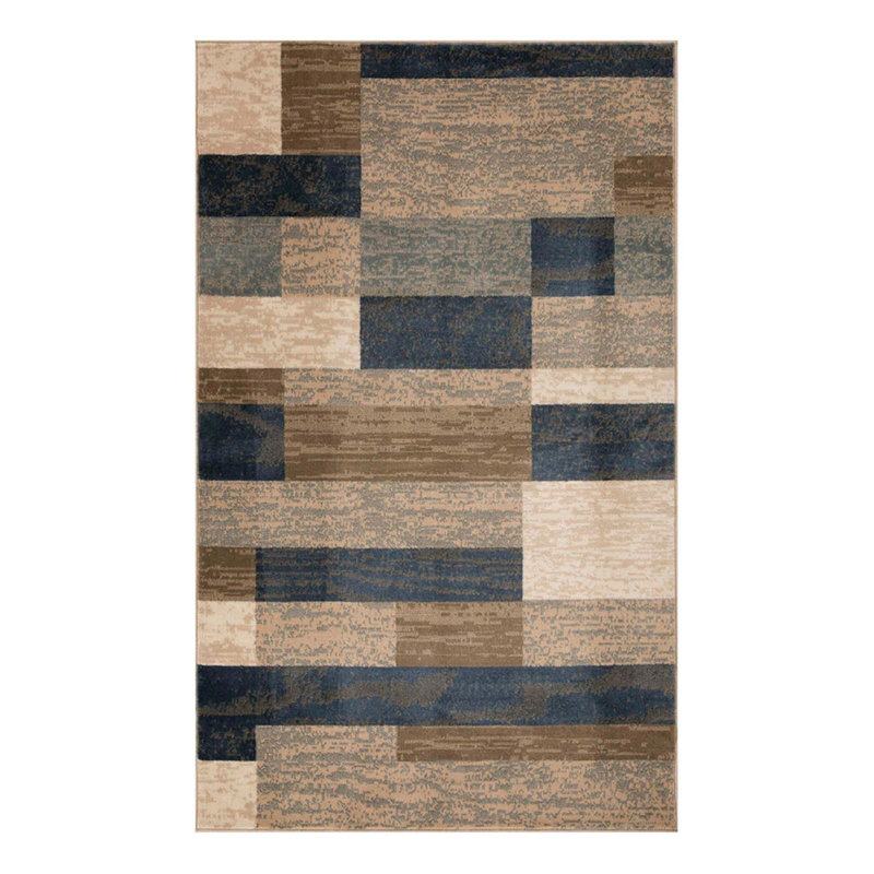 Tapis bleu marine tissé à la machine 4 pi x 6 pi Patchwork