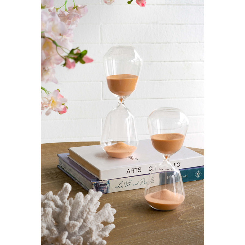 Sablier décoratif au design profilé transparent et sable terre cuite