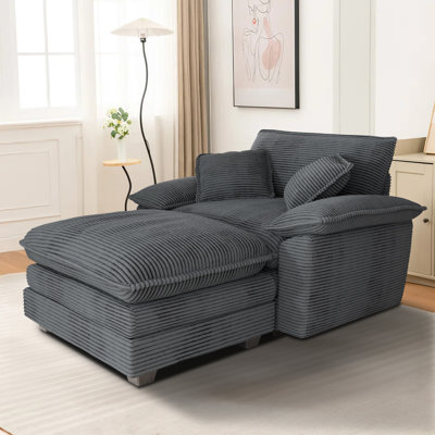 Corduroy Chaise Lounge Chair Indoor with Ottoman,Upholstered Armchair with 3 Pillows,Comfy Single Sofa Couch Lounge Reading Chairs with Wide Arms,Mode by Mercer41