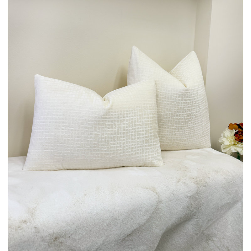 Housse de coussin en velours texturé, 14 x 20 po, Crème