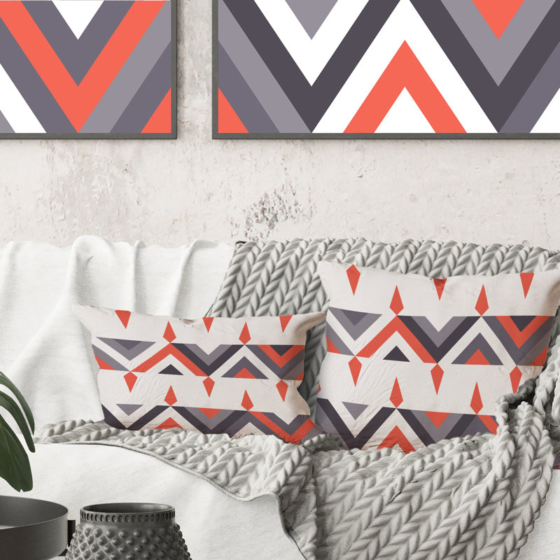 Coussin décoratif à motif imprimé zigzag en blanc et rouge II