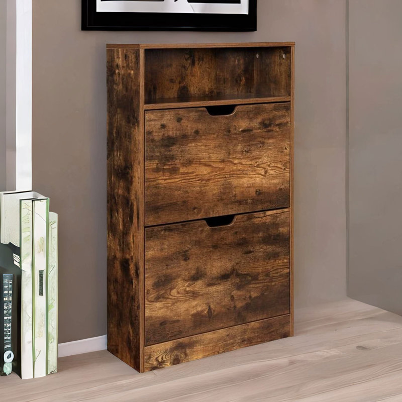 2 Drawer Shoe Storage Cabinet With Shelf Rustic