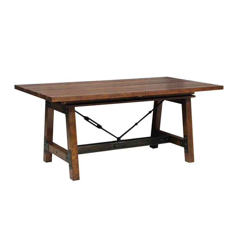 Table de salle à manger rustique 1pc avec design industriel, finition à 2 tons, fonction d'extension, base de configuration de motif de support en métal
