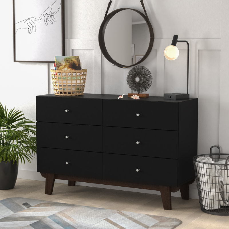 Commode 6 tiroirs Hasler, Noir mat