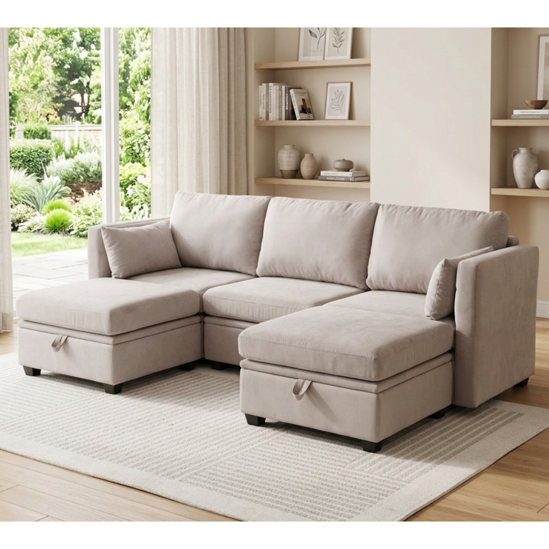 Canapé modulaire modulaire en chenille en U avec 5 composants de rangement, dossier et accoudoirs réglables, canapé modulaire convertible pour salon et appartement