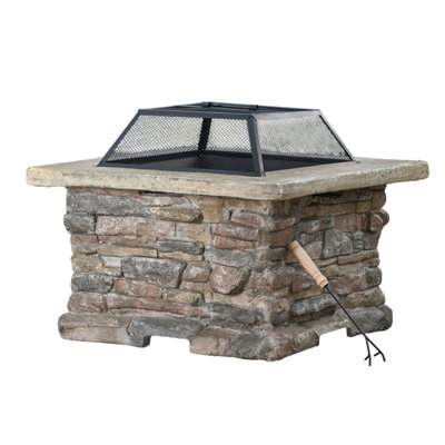 Natural Stone Style Mgo Wood Burning Outdoor Fire Pit With Lid