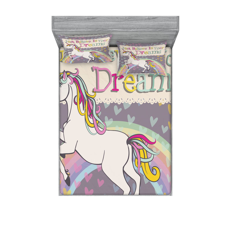 Drap-housse et coussin décoratif féminin Ambesonne beige et lilas, Ensemble de draps pour très grand lit californien