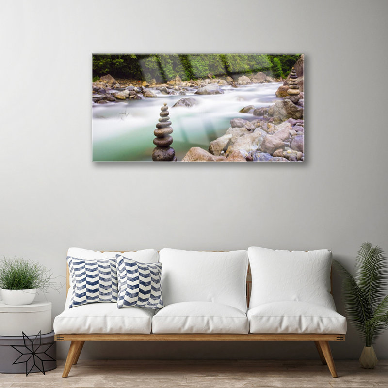 Landscape Forest Lake Stones - Unframed Photograph on Glass