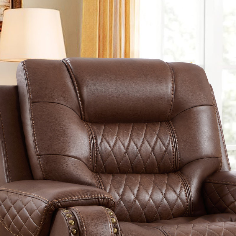 Fauteuil inclinable manuel rembourré en similicuir de 34,6 po de largeur avec coutures matelassées et garniture cloutée