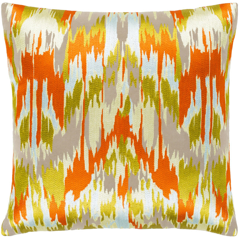 Ara Cotton Reversible Throw Pillow, 18" x 18", Bright Orange/Taupe, Down