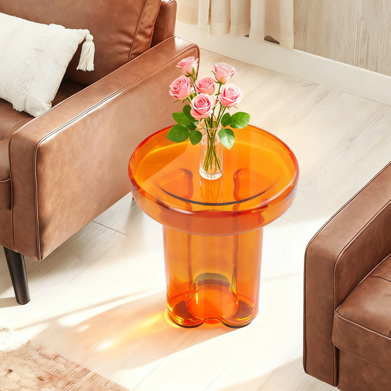 Round Glass Side Table, Orange