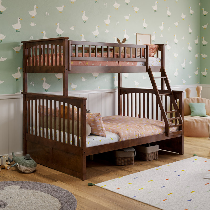  Flinn Solid Wood Bunk Bed, Twin over Full, Walnut