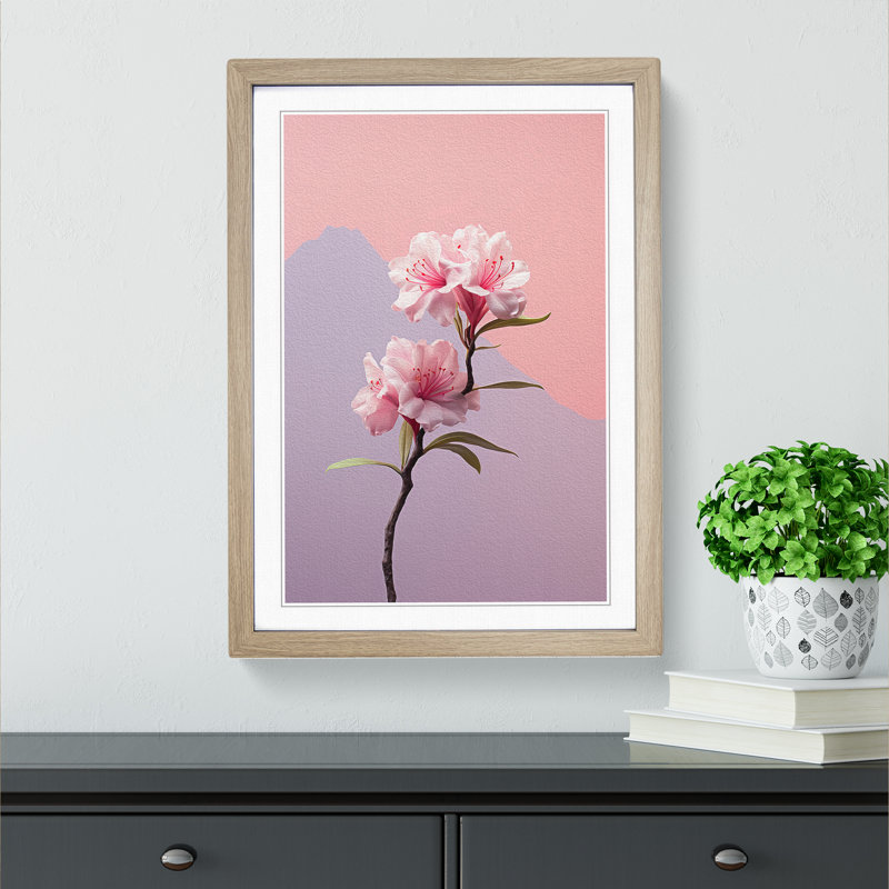 Rhododendron Minimalism - Single Picture Frame Print on Wood, 46cm H x 34cm W x 2cm D, Oak