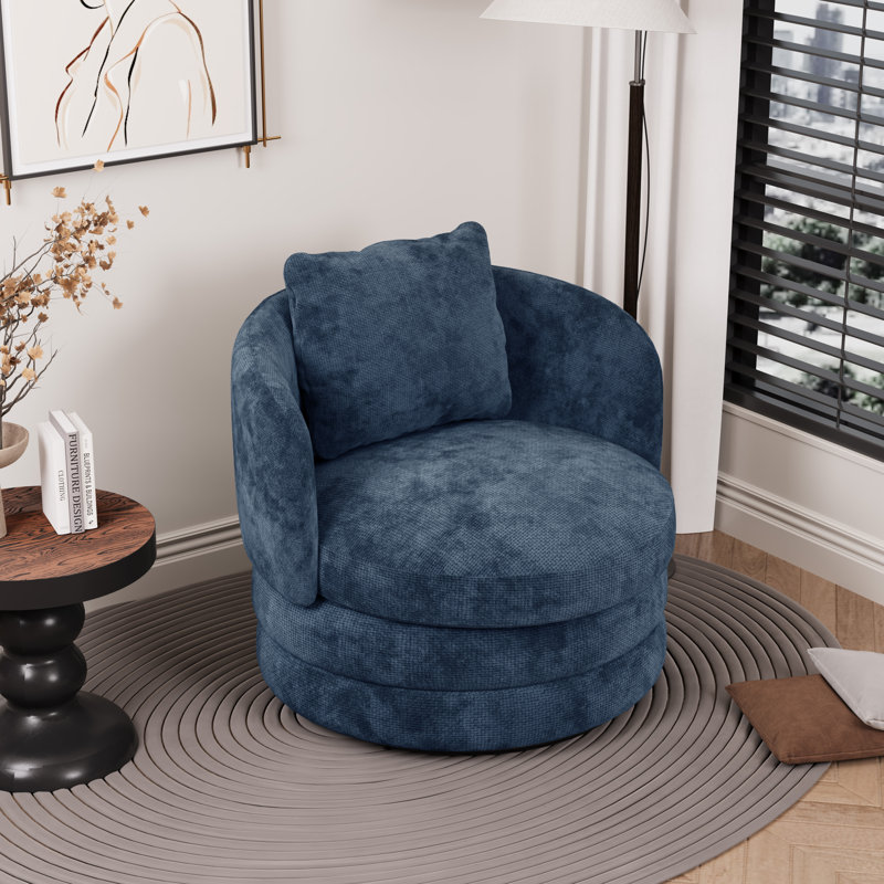 Fauteuil demi-tonneau pivotant en chenille Modern, Marine