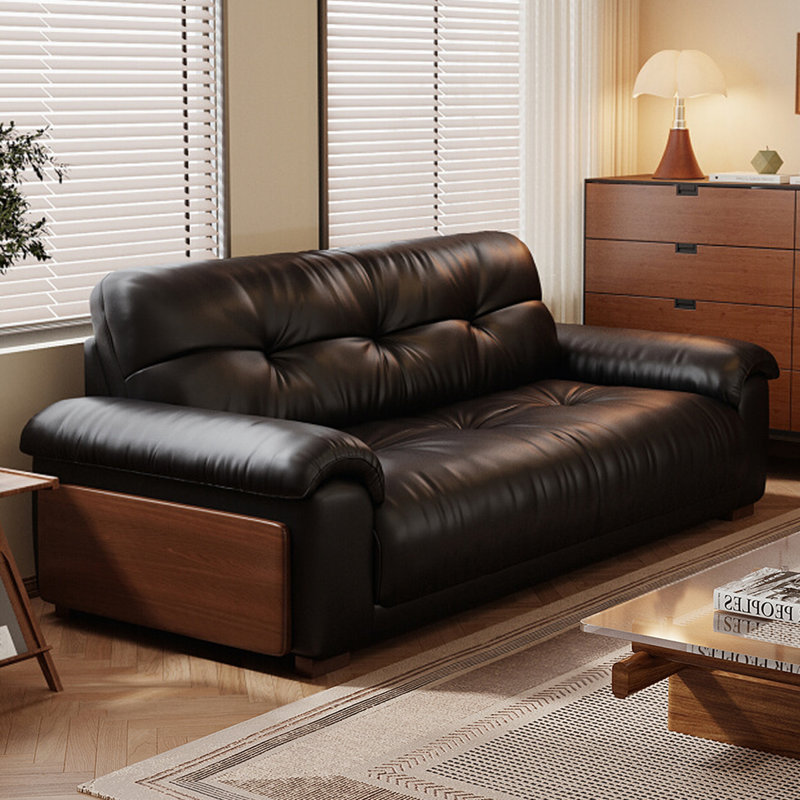 Canapé standard en cuir véritable noir, H 34,25 po x l 59,06 po x P 35,04 po, Noir