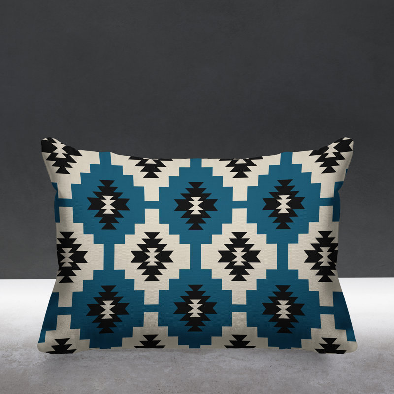Coussin intérieur / extérieur Hinto Southwestern, 17 po x 17 po, Turquoise, Carré