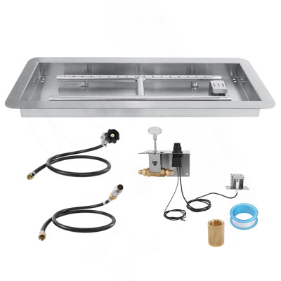 36 x 12 inch Drop-in Fire Pit Pan, Rectangular Stainless Steel Fire Pit Burner Kit, Natural & Propane Gas Fire Pan 150,000 BTU with H-Burner for Indoor or Outdoor Use