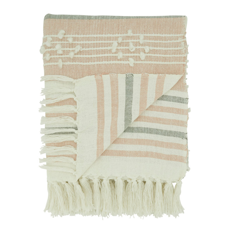 Pastel Striped Cotton Acrylic Throw Blanket with Tassels