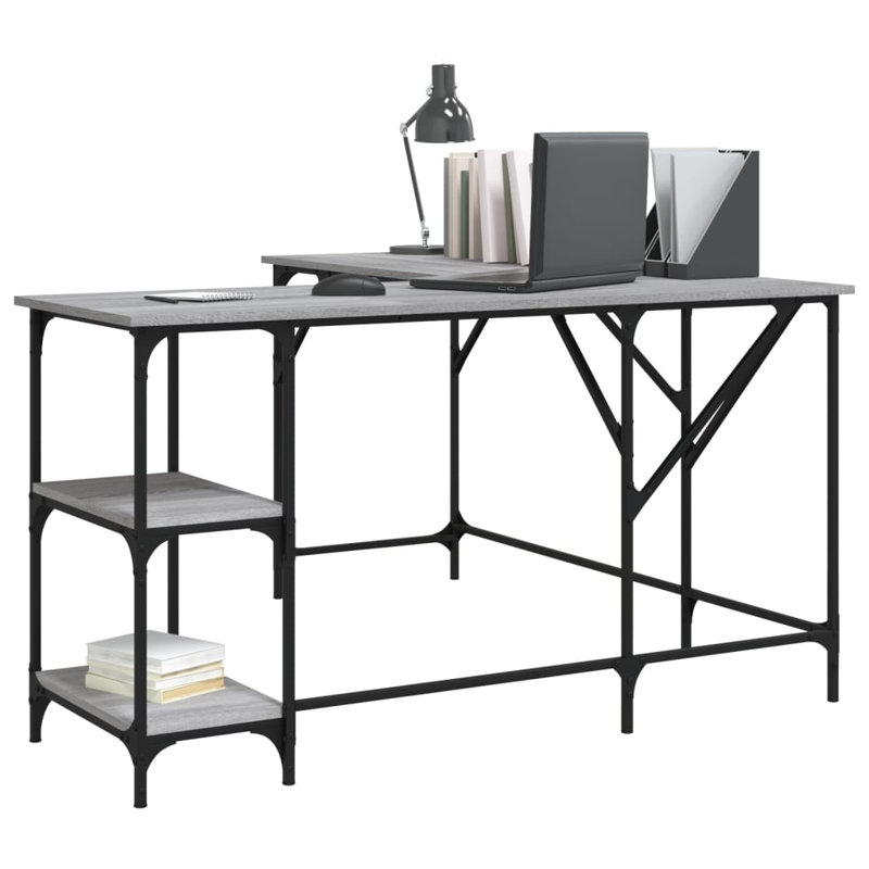 Aadvika L-Shaped Metal Base Writing Desk, Grey Sonoma