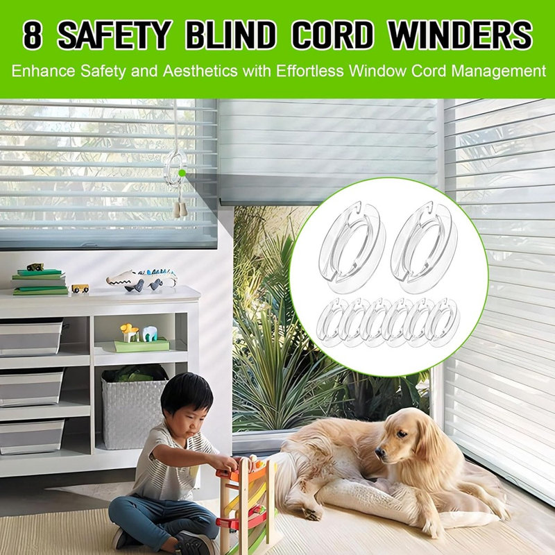 Paquet de 8 supports de sécurité pour enrouleur de cordon pour store, enveloppes de cordon transparentes pour fenêtre, sans danger pour les animaux de compagnie, sans dommages au mur.