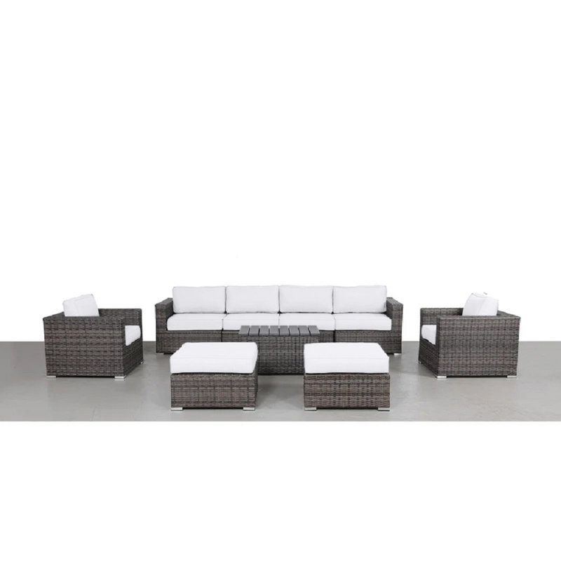 Denyah Fully Assembled 9 Piece Sofa Seating Group with Sunbrella Cushions | Fully Assembled Seating Set, Brown