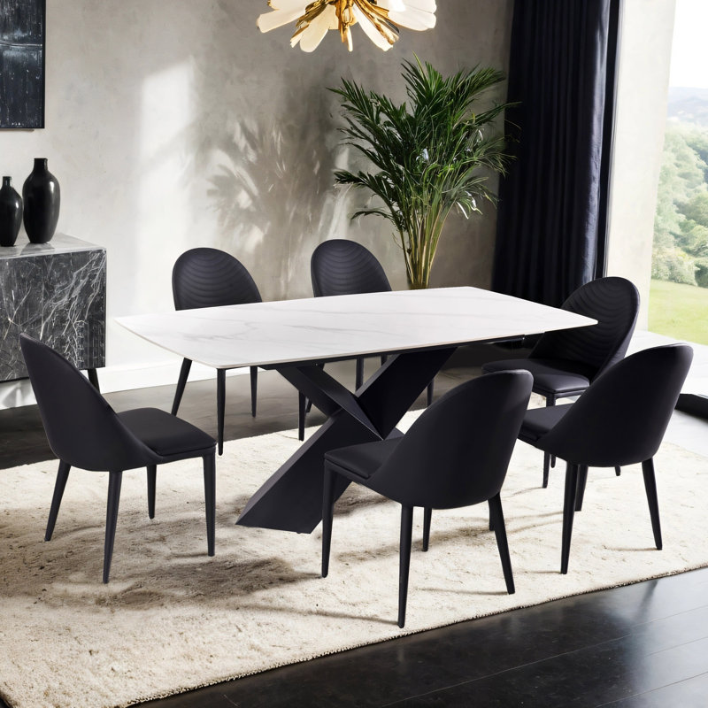 Luize 7-Piece Dining Table Set, Black