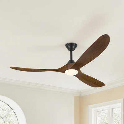 3 Blade Solid Wood Ceiling Fan with Light, Modern Farmhouse Ceiling Fan, Smart App & Remote Control, Quiet Reversible DC Motor, 6 Speeds, Dimmable LED Light