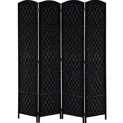 6' Tall Weave Partition Privacy Screen - Black. Stylish For Small Rooms, 4 Panels, Convenient Hinge, Space Saving Black Screen. Waiting Areas, With Hinge And Portable Functionality