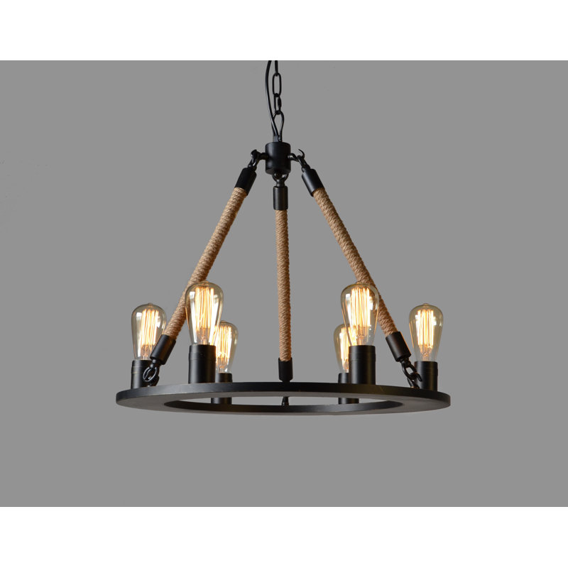 Lustre en roue de chariot à 6 lumières de style bougie Goodview