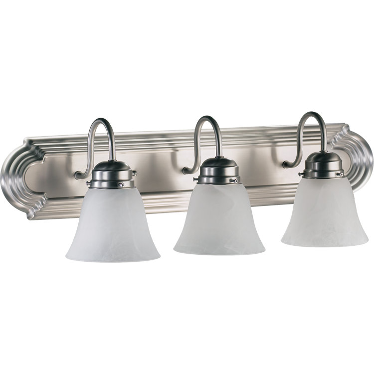Éclairage pour salle de bain 3 lumières wolfenbarger, 100 watts, Blanc faux Verre albâtre, Nickel satiné