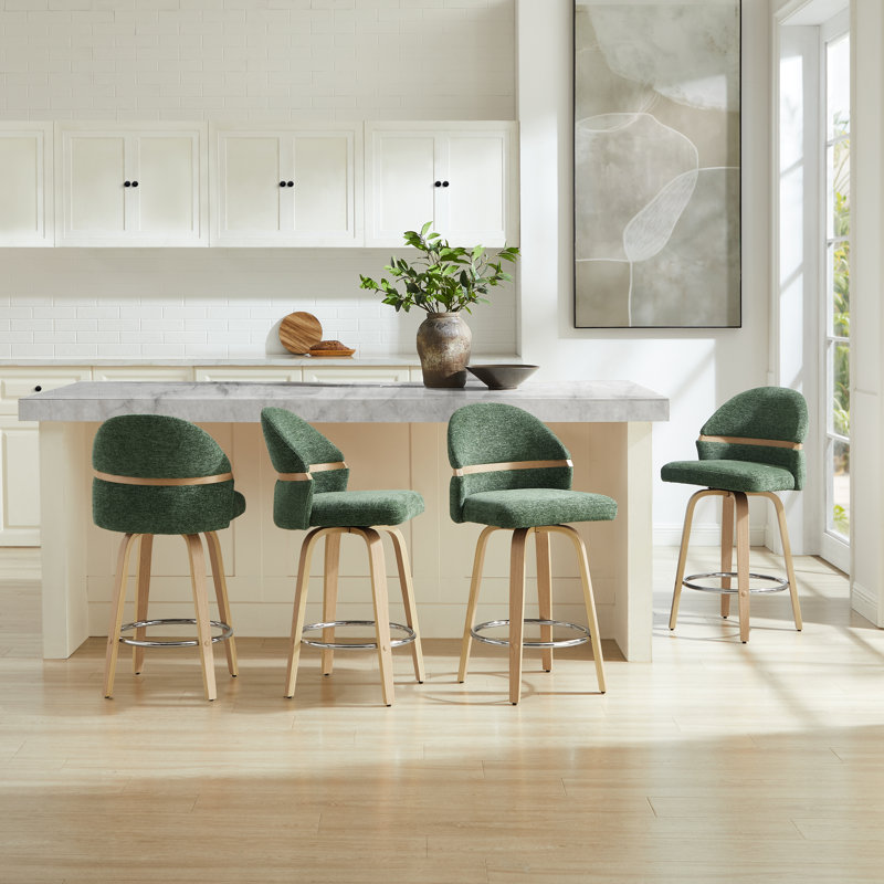 26'' Swivel Upholstered Counter & Bar Stool, Green Seat/Natural Frame