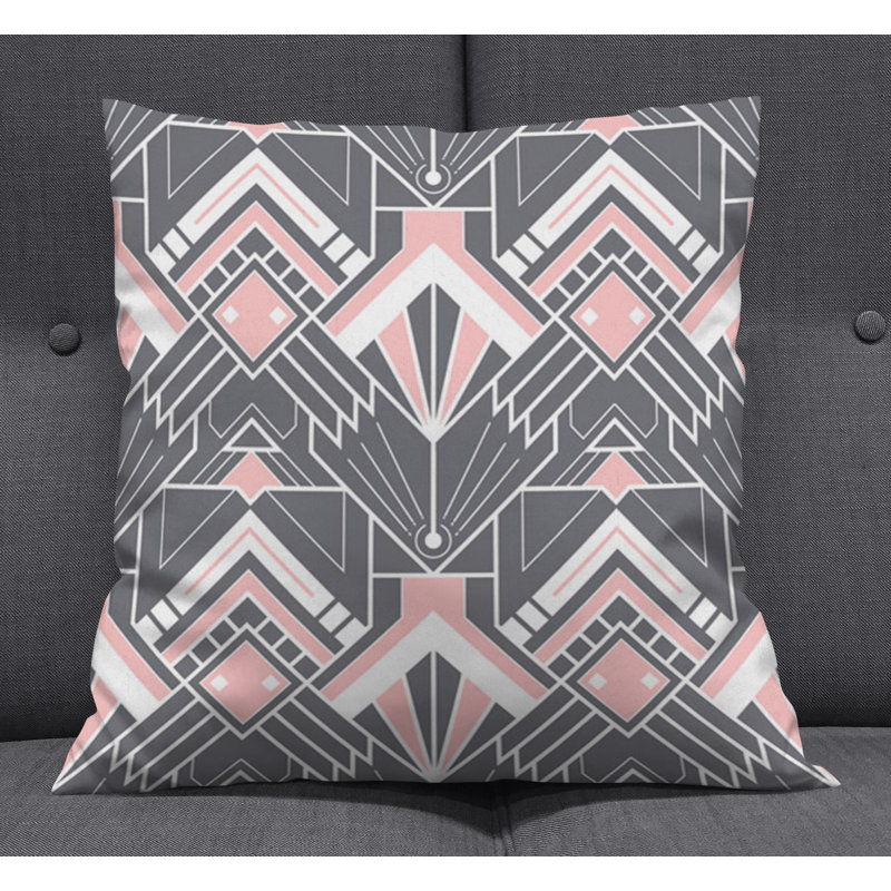 Throw Pillow With Insert, Gray/Pink Art Deco 3, 20"H x 20"W
