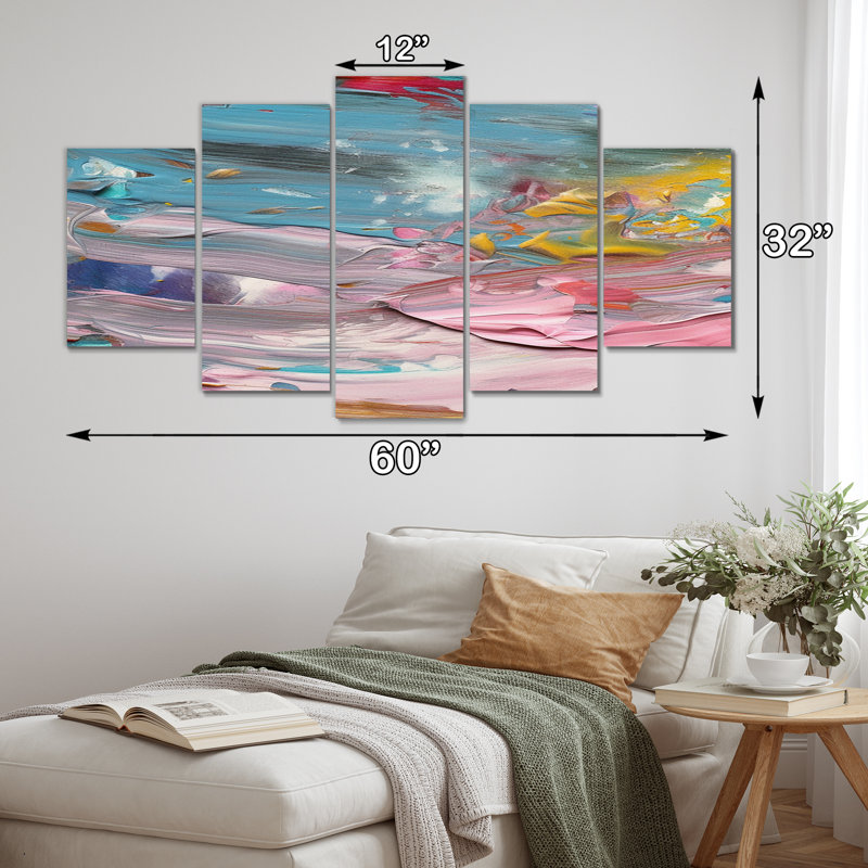 «Summer Pastel Groove Abstract Expressionism I», reproduction d'art sur toile abstraite - 5 panneaux