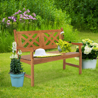 Original Wood Geometric Back Patio Park Bench by Winston Porter