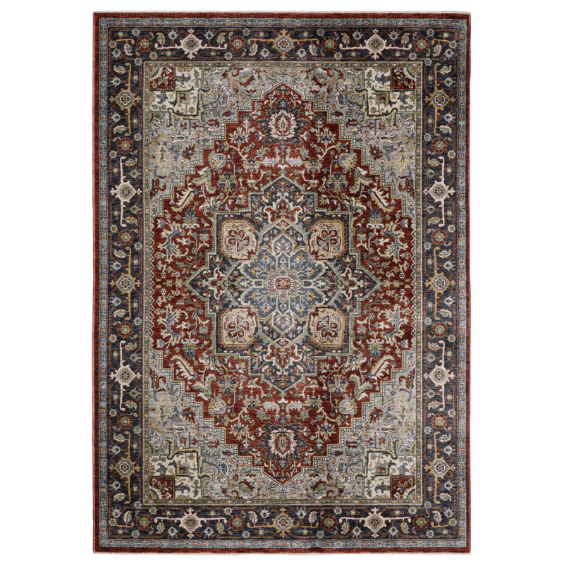 Caia Traditional Medallion Red/ Blue Area Rug, Rectangle 9'10" x 12'11"
