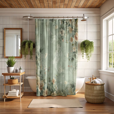 Weathered Green Blossoms - 1 Piece Standard Shower Curtain