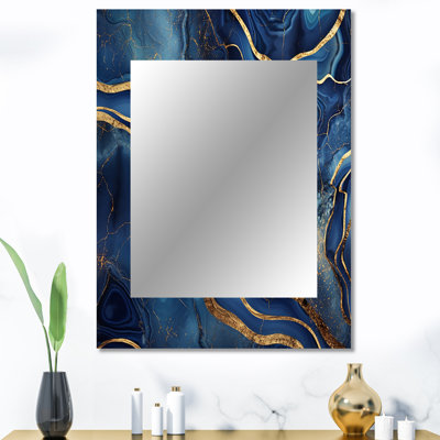 Bleu et or abstrait marbre Mirage III - miroir mural décoratif en marbre, grand miroir moderne, art imprimé en métal