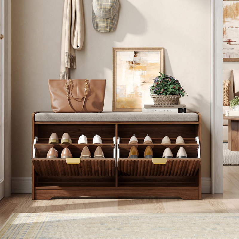39.4" Fluted Shoe Bench With Storage