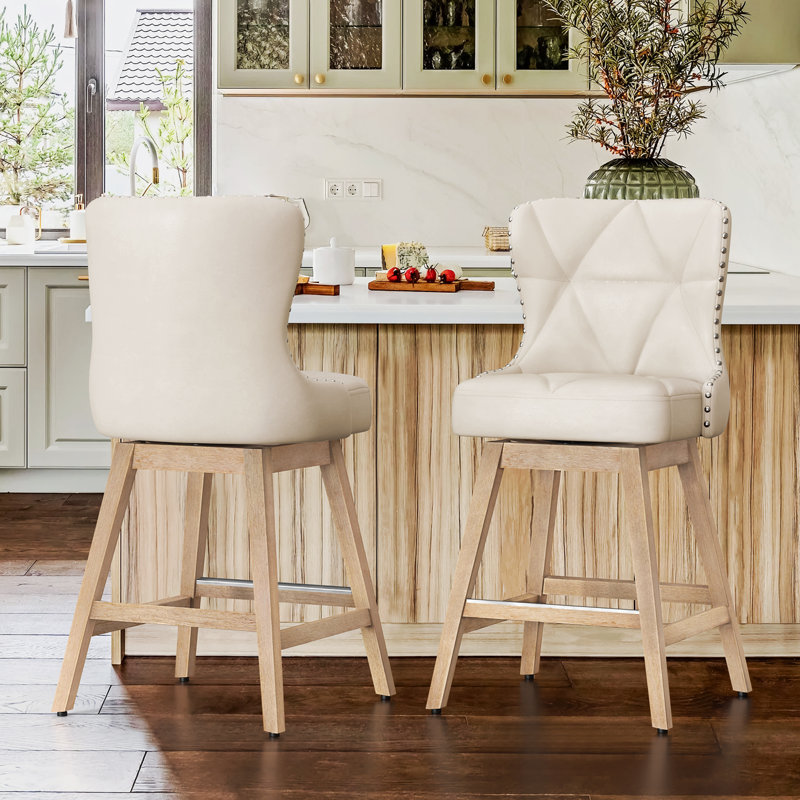 Tabouret de comptoir pivotant 26 po Arabele, 2, Ivoire ivoire, Naturel