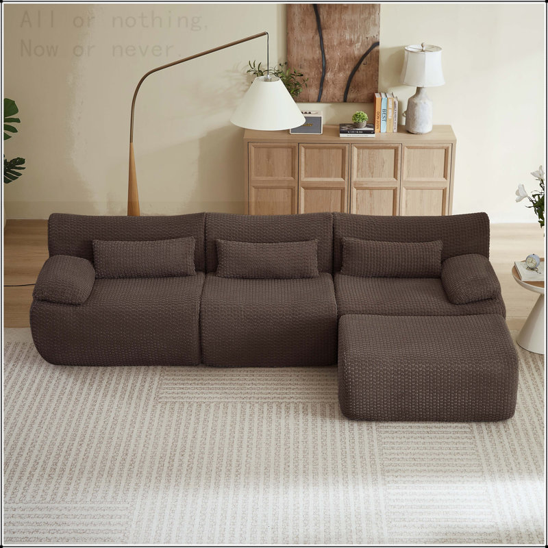 Canapé modulaire Cloud, aucun assemblage requis, 4 sièges, Velours côtelé brun